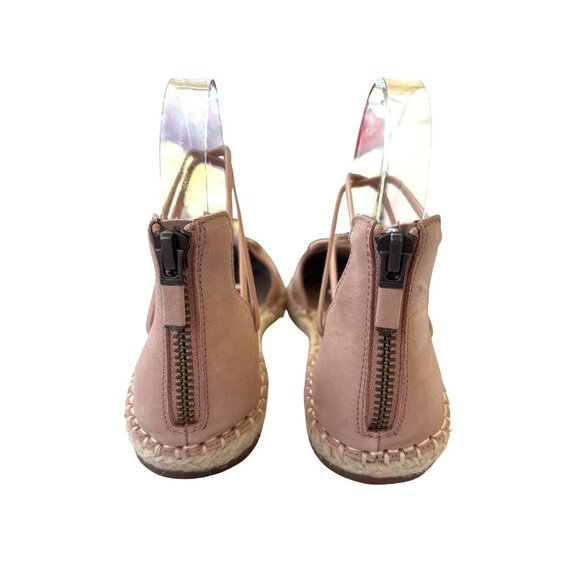 Eileen Fisher Lace Up Leather Espadrilles Rose Pink Zip Heels Size 5.5 Flats - Picture 3 of 10